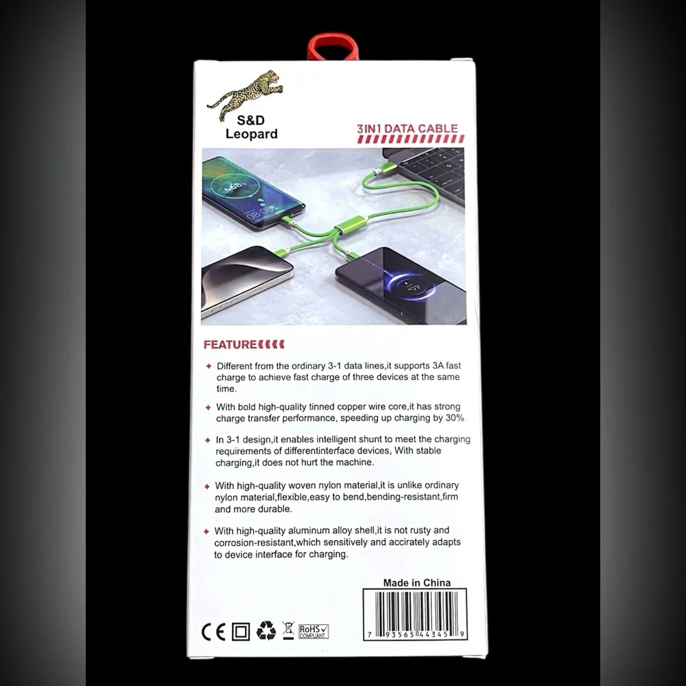 New 3 in 1 data cable fiber optic light up charging cord